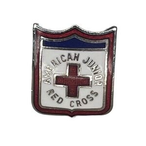 Vintage American Junior Red Cross Lapel Pin Shied Enamel Pinback Silver Toned